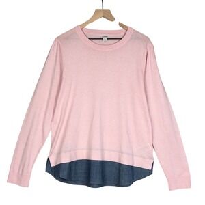 J. CREW Sweater Women's Large Pink Blue 100% Cotton Crewneck Long Sleeve W Tails